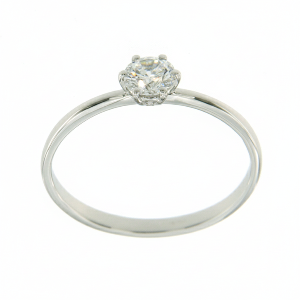 Годежен златен пръстен от бяло злато с шест зъба Melisa .