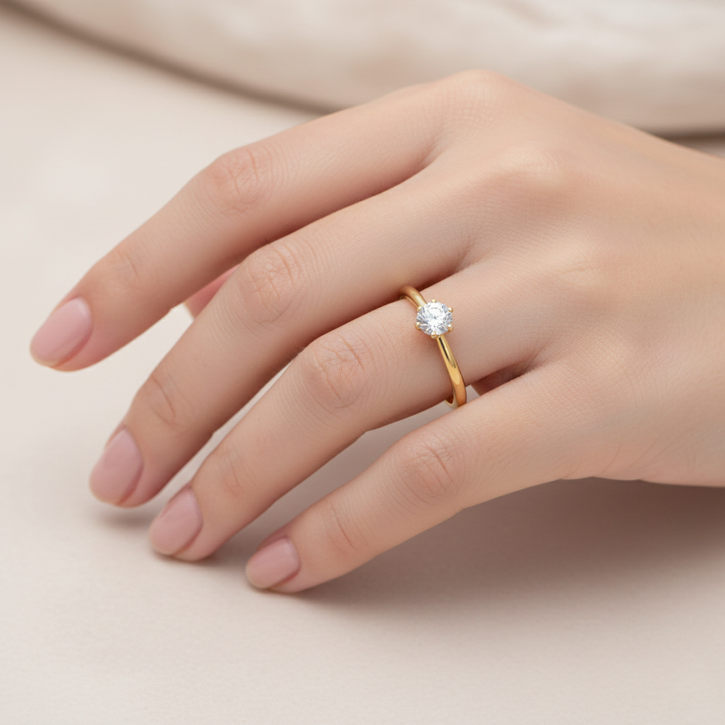 Годежен златен пръстен от жълто злато с шест зъба Melisa