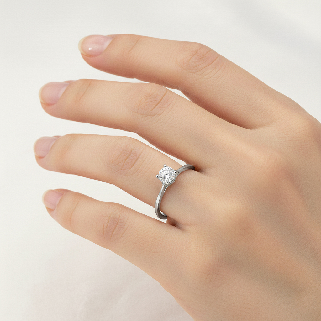 Годежен златен пръстен с един камък от бяло злато KAMELIA