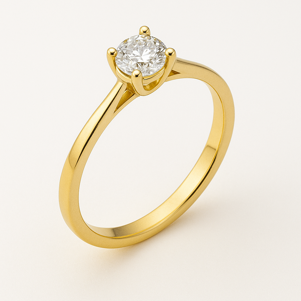 Годежен златен пръстен с един камък от жълто злато KAMELIA