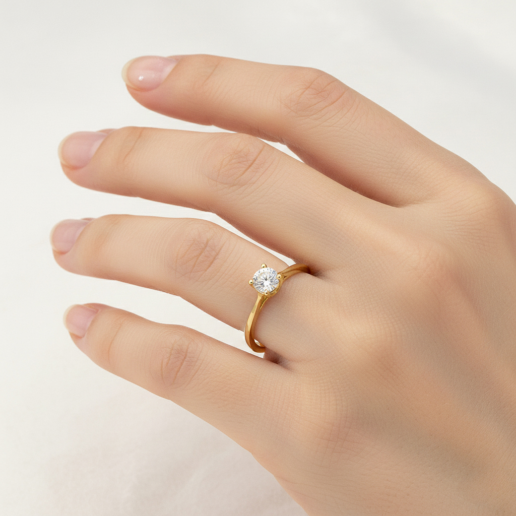 Годежен златен пръстен с един камък от жълто злато KAMELIA