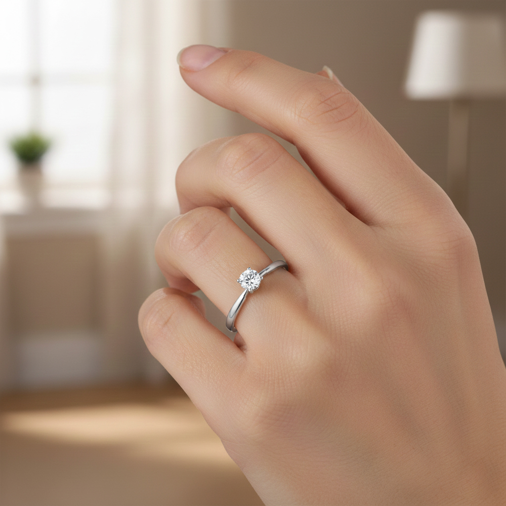 Годежен пръстен бяло злато с един камък с четири зъба MAREA