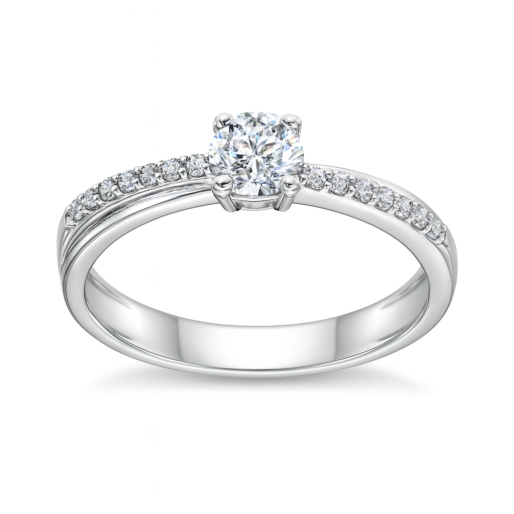 Годежен пръстен бяло злато с камък и странизни камъни IREN.