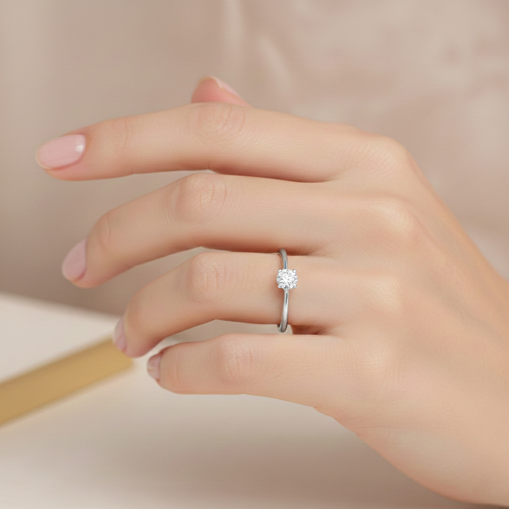 Годежен пръстен бяло злато с малък камък циркон