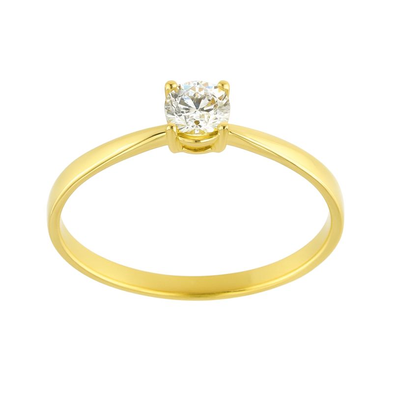 Годежен пръстен жълто злато с един камък с четири зъба MAREA