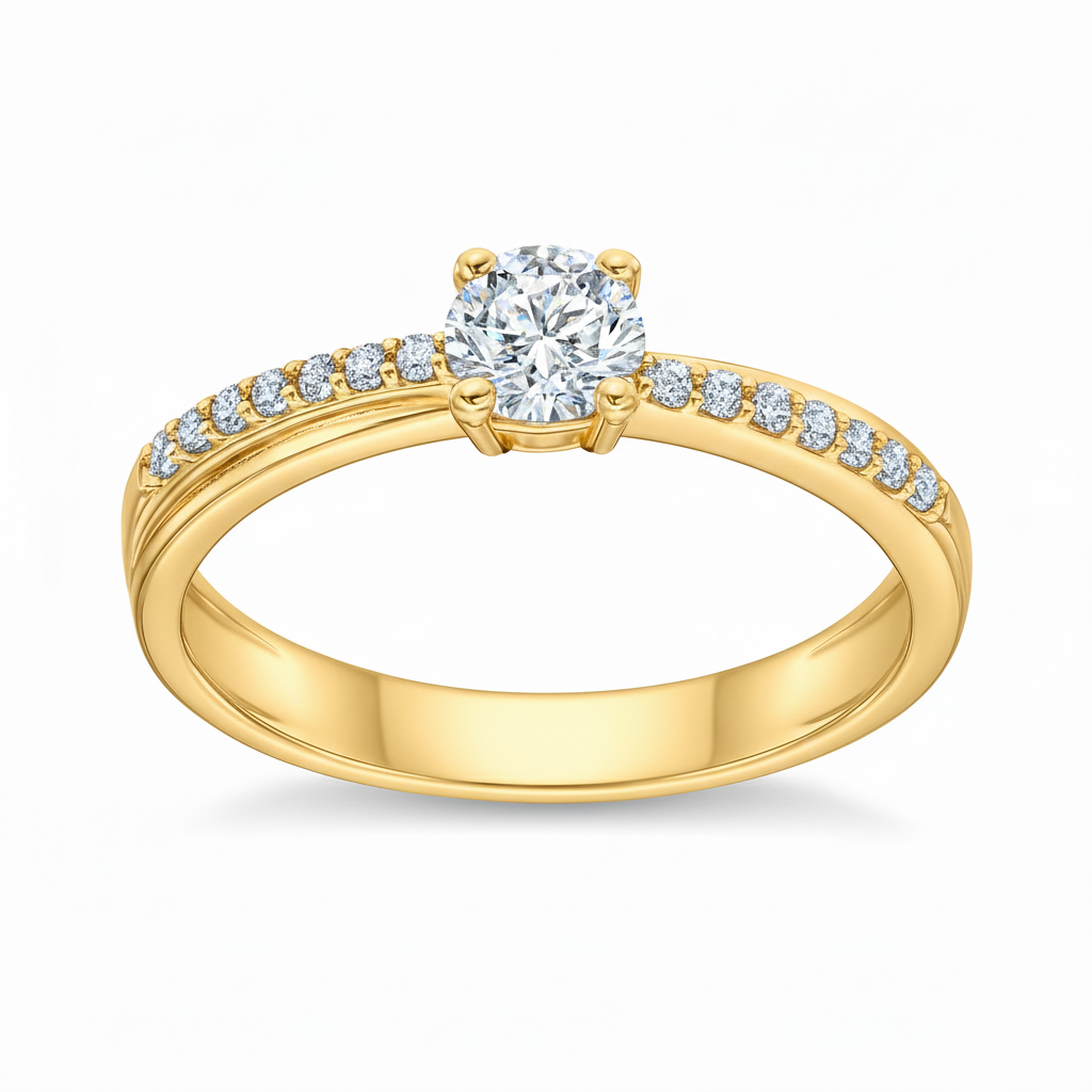 Годежен пръстен жълто злато с камък и странизни камъни IREN