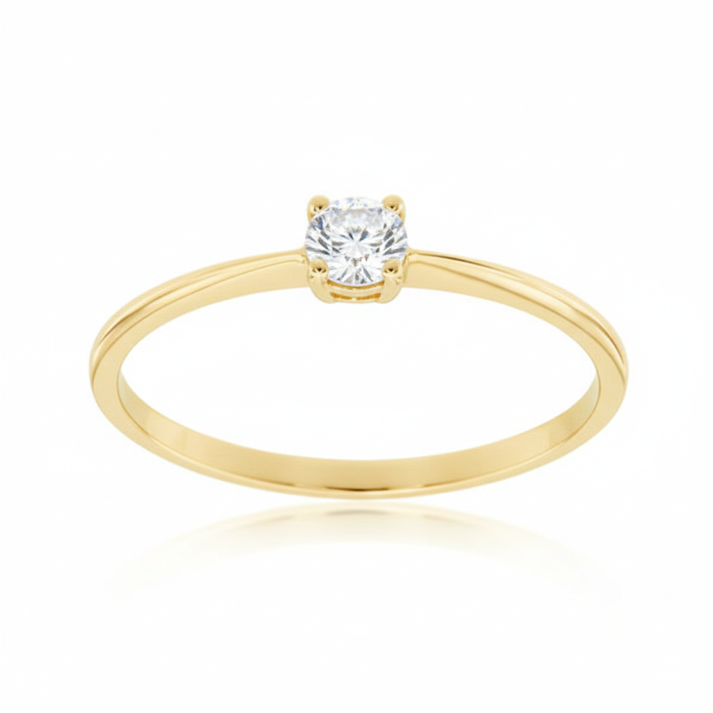 Годежен пръстен жълто злато с малък камък циркон