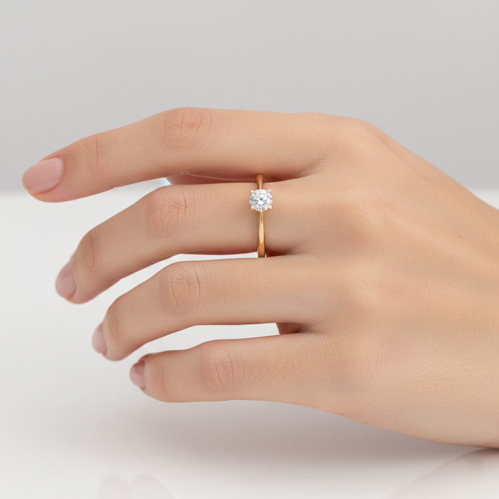 Годежен пръстен от жътло злато с камък циркон ALIS