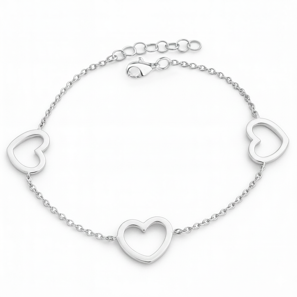 Гривна бяло злато с три сърца