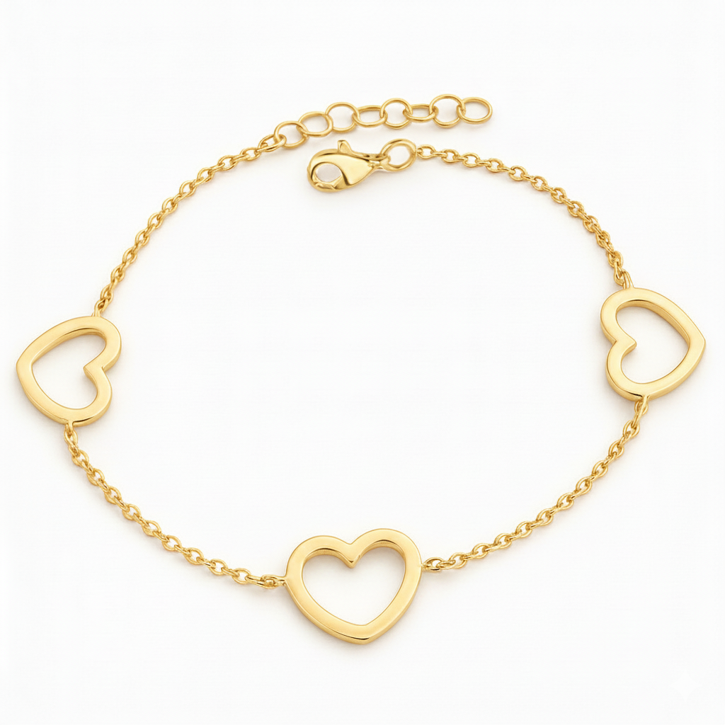 Гривна жълто злато с три сърца