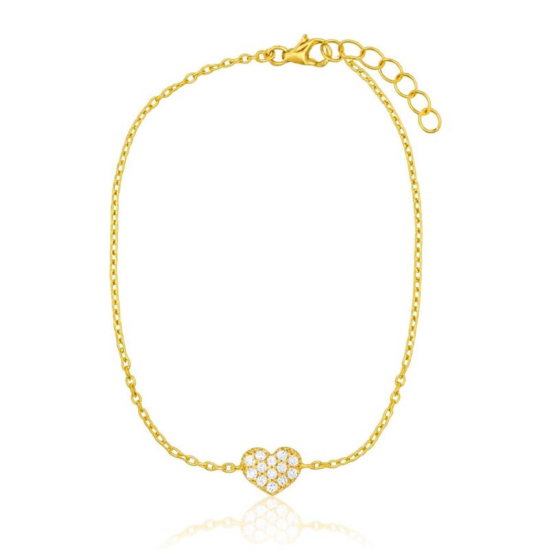 Гривна жълто злато със сърце с камъни циркон