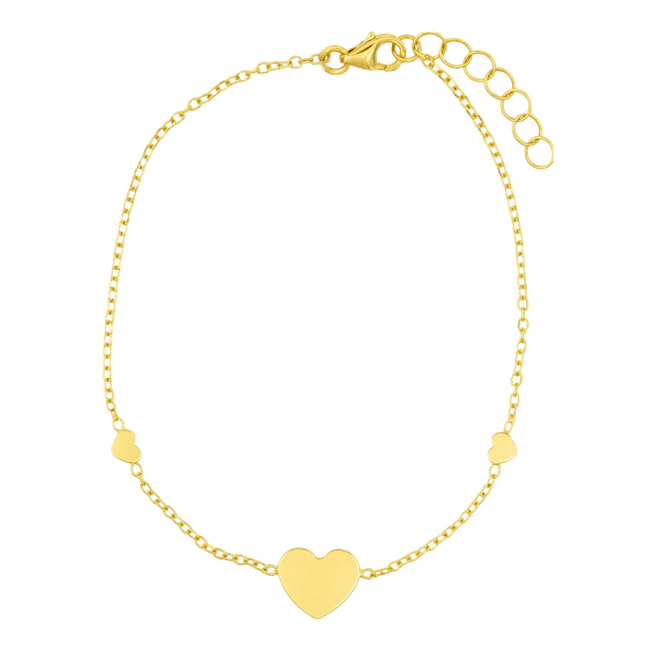 Жълто злато гривна с три сърца KLARA