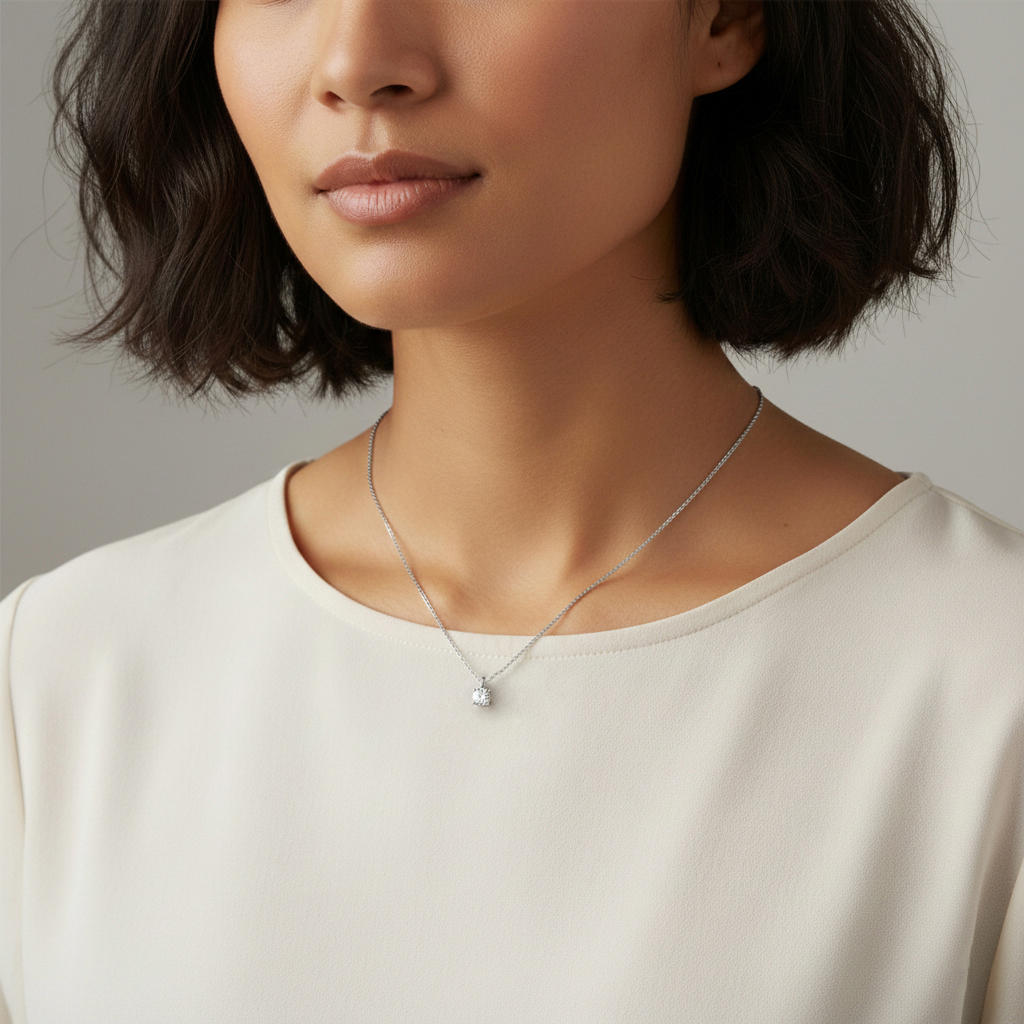 Колие бяло злато с едно камъче със четири шифта