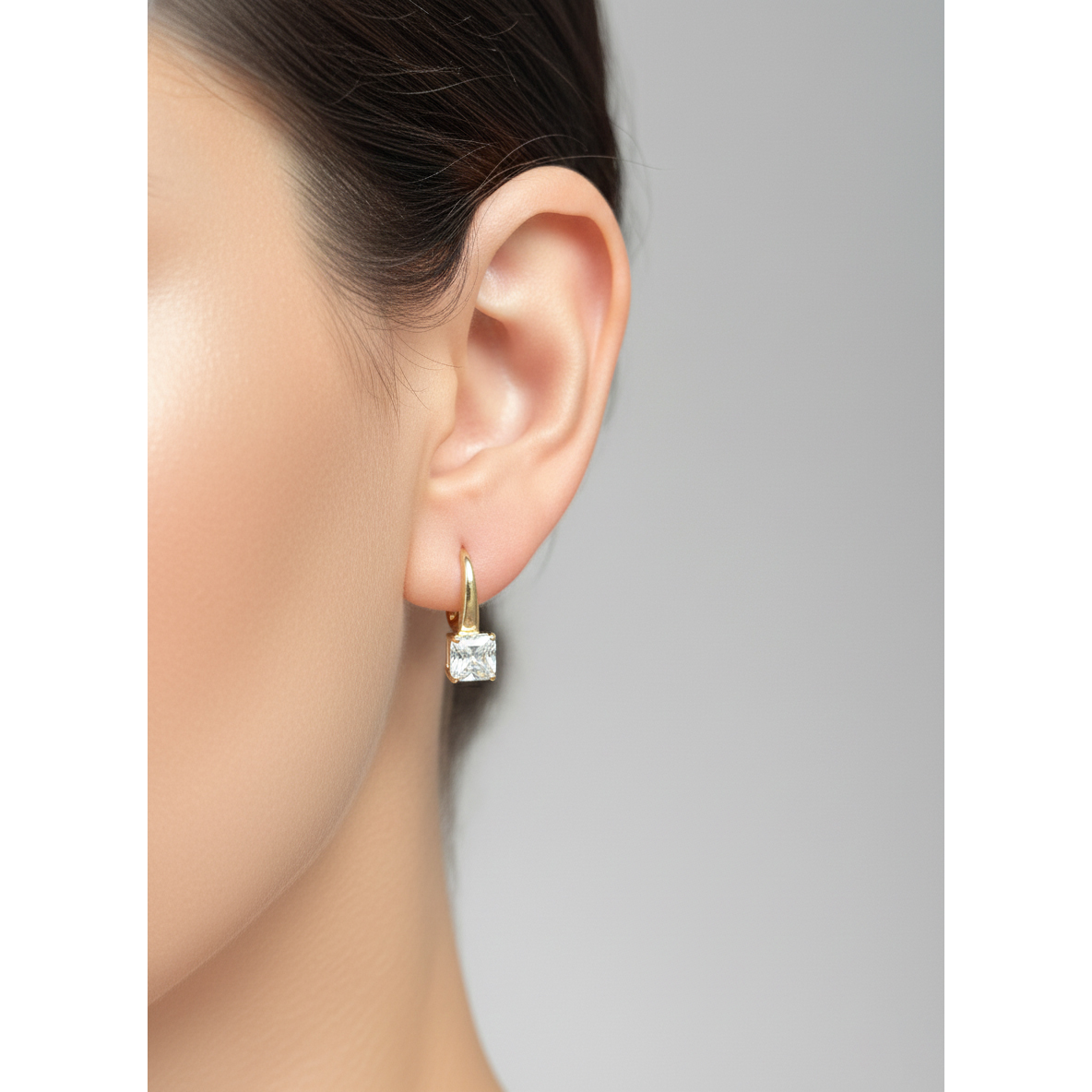 Жълто злато висящи обици с висящ камък циркон