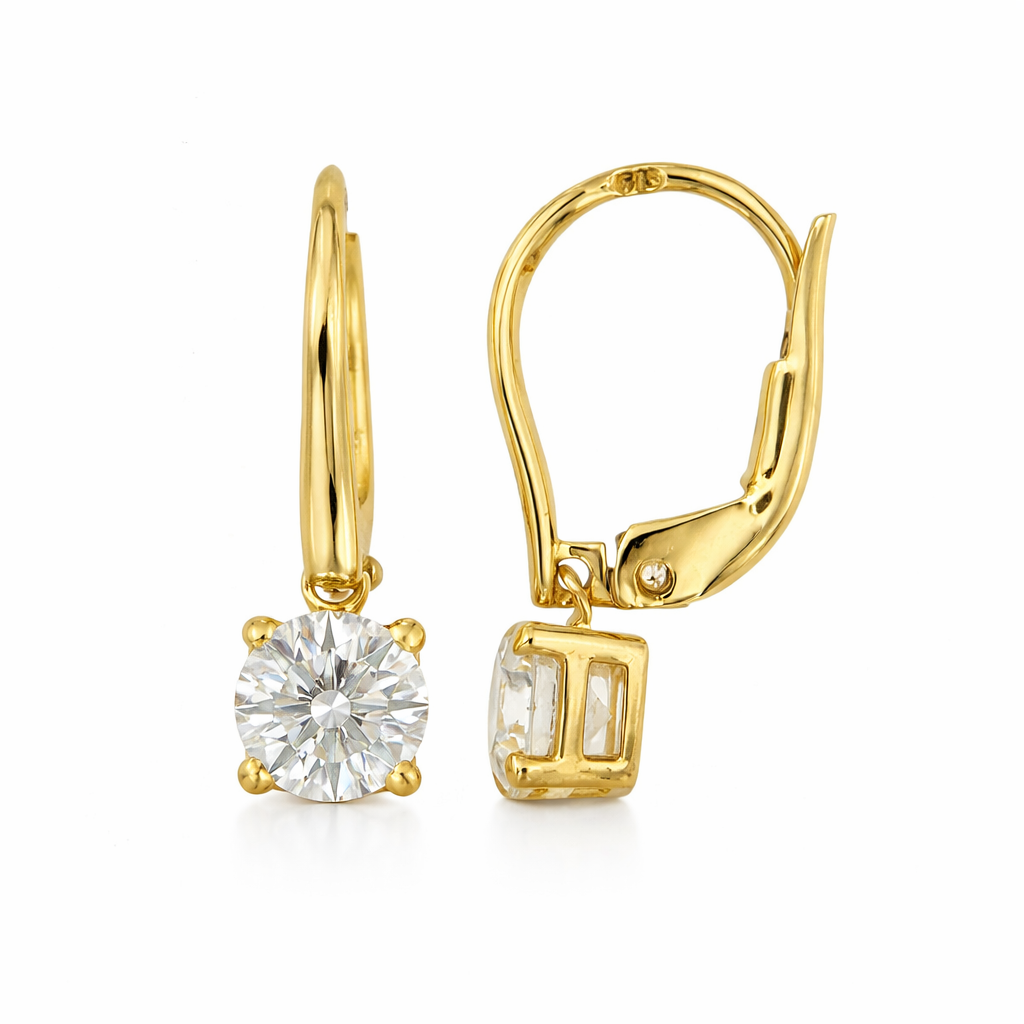 Жълто злато висящи обици с висящ камък циркон