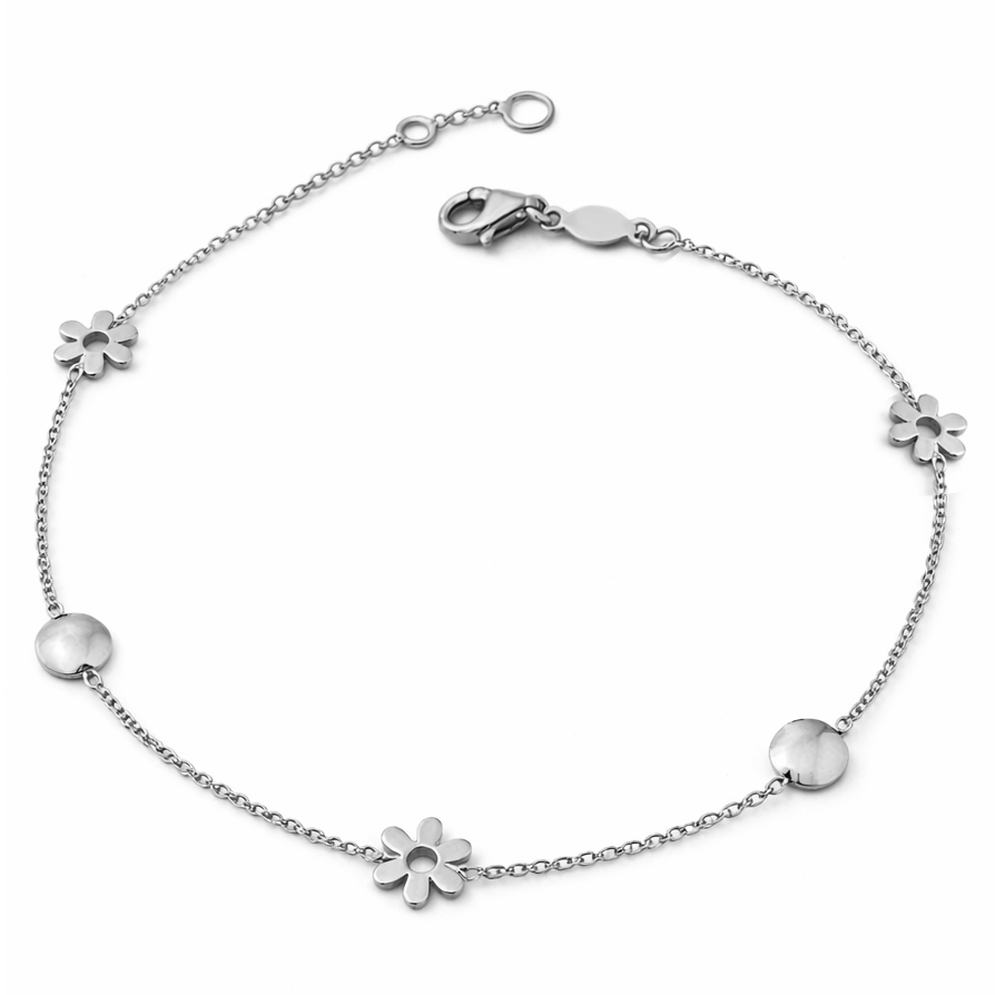 Нежна златна гривна със златни елементи в бяло злато