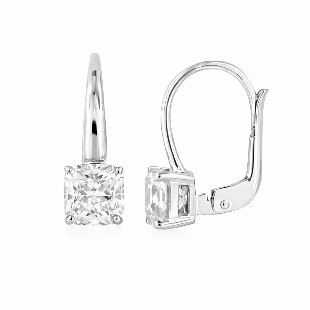 бяло злато висящи обици с висящ камък циркон