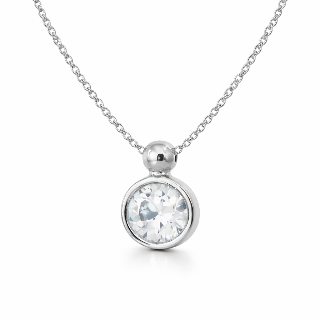 Колие бяло злато с едно камъче и висулка