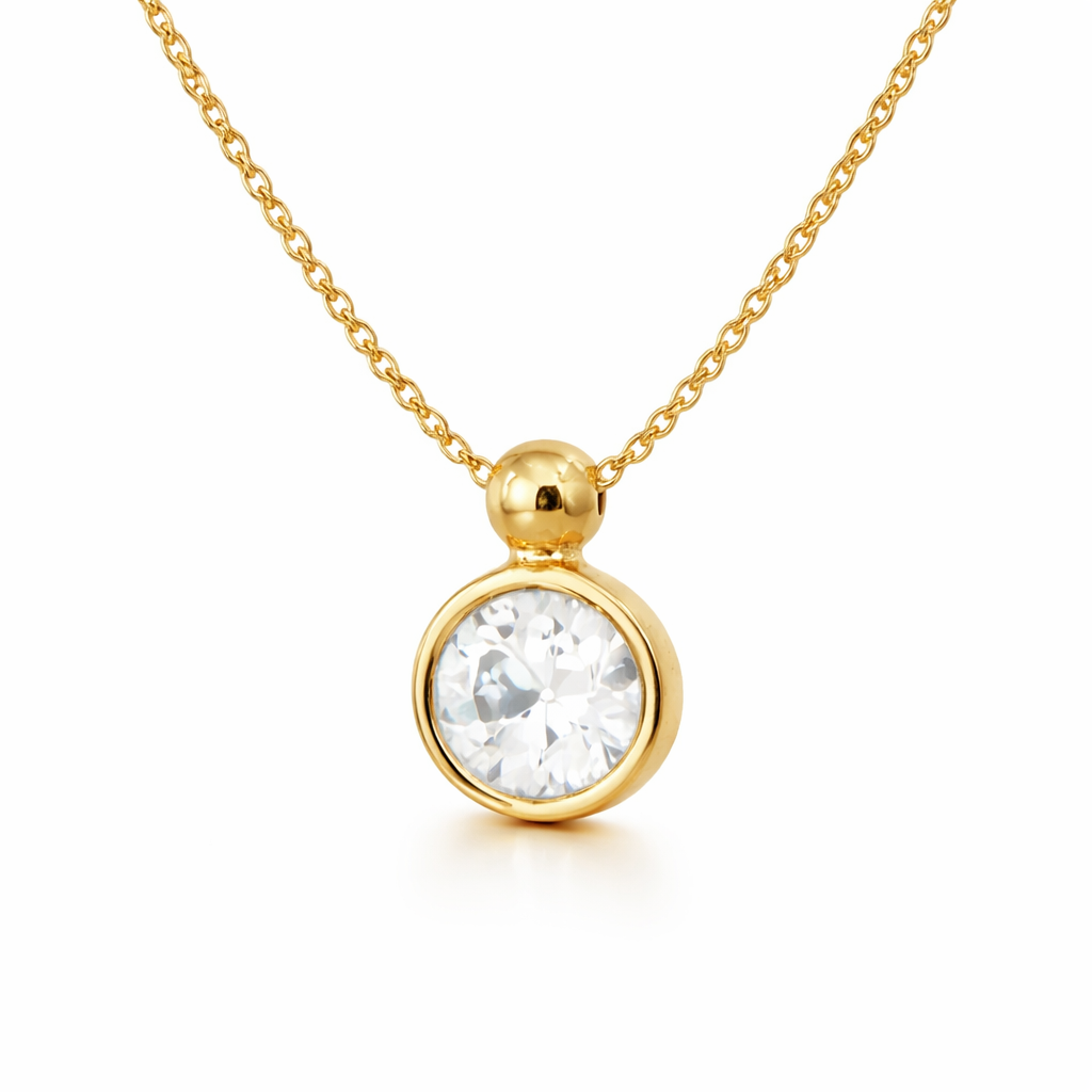 Колие жълто злато с едно камъче и висулка