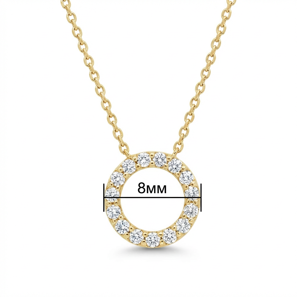 Колие жълто злато с кръг с камъни с циркон 3