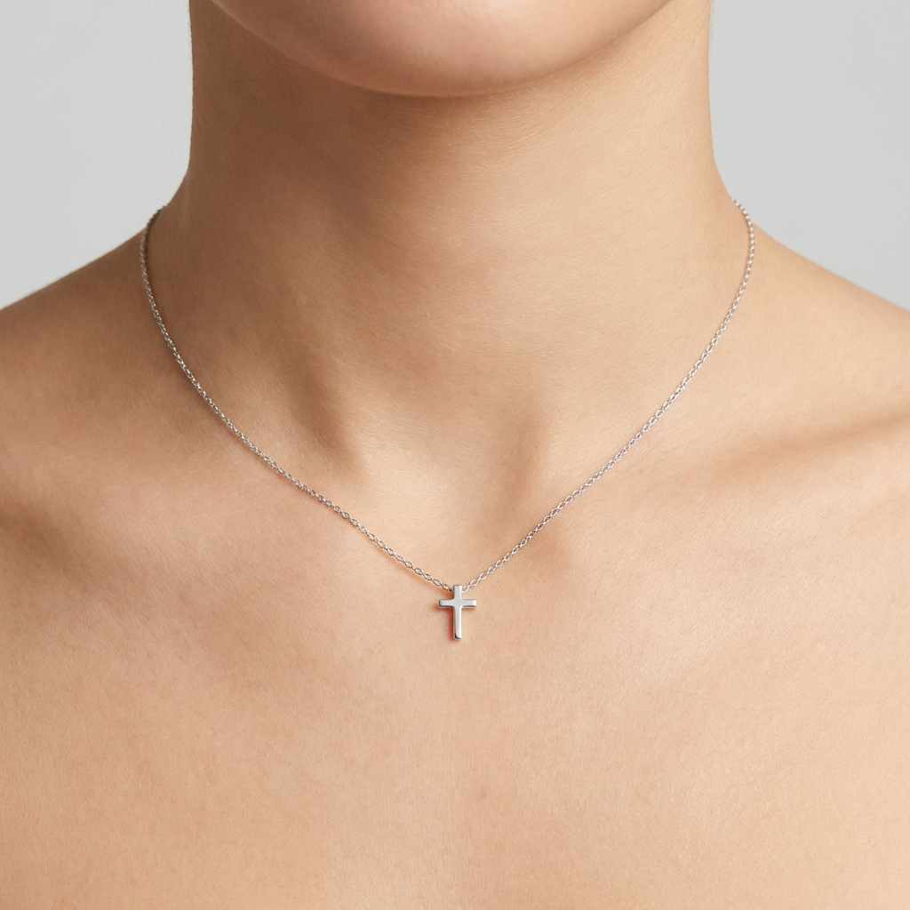 златно синджирче с малко златно кръстче от бяло злато без камъни,подходящ подарък за Кръщене