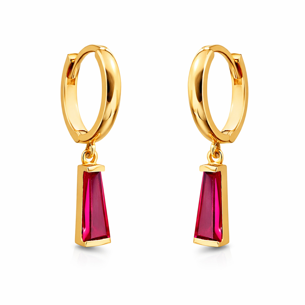 Висящи обеци RUBY DROP – жълто злато с червен камък