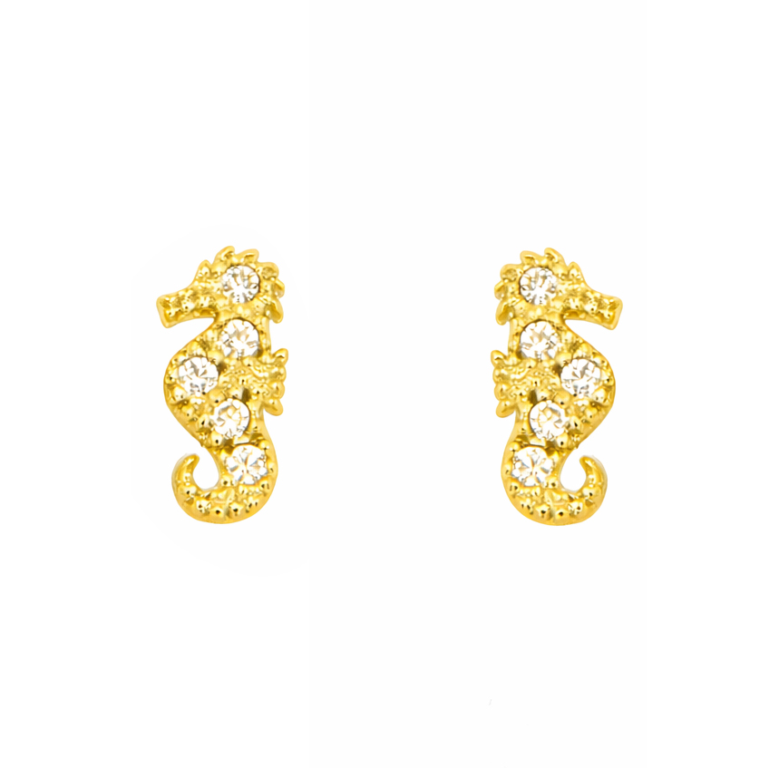 Златни обеци морско конче с циркони Sea Gold