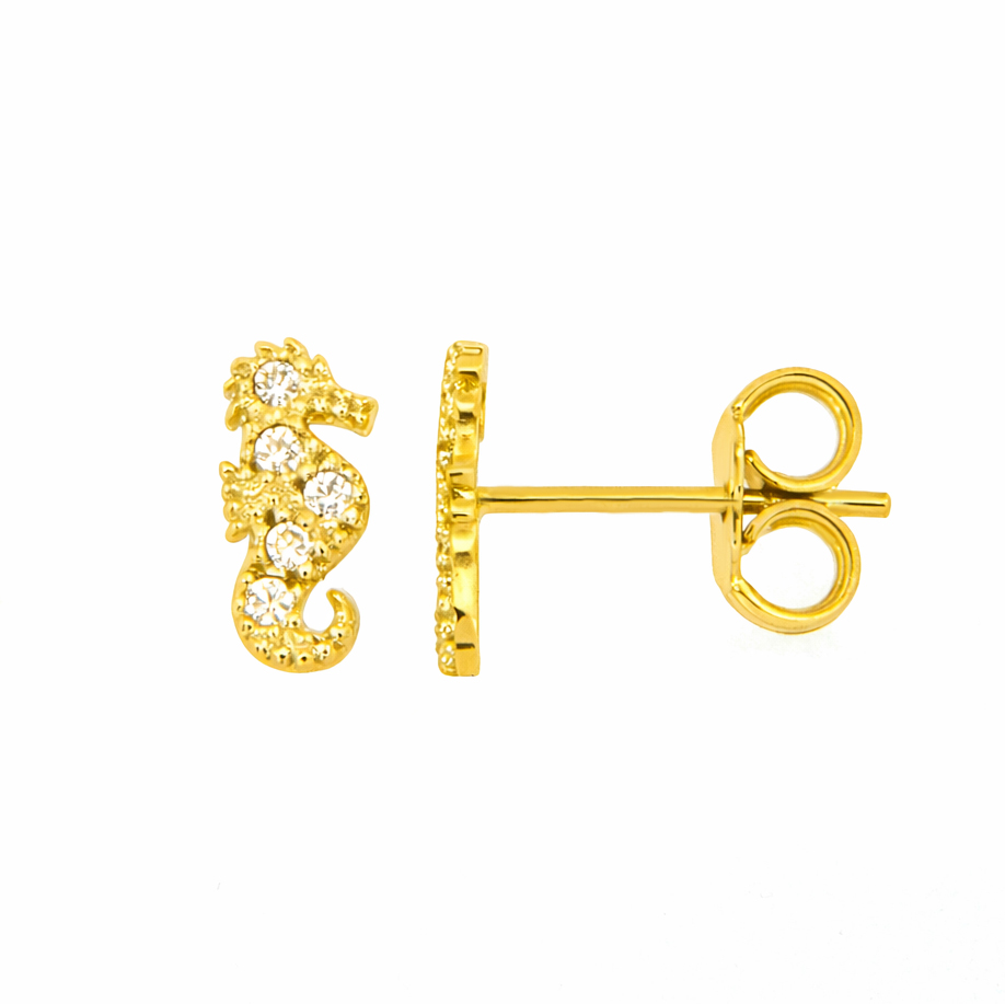 Златни обеци морско конче с циркони Sea Gold