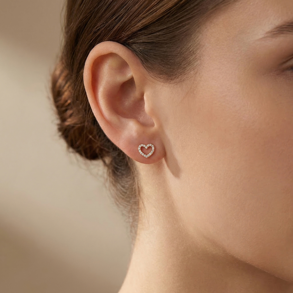 Златни обеци сърце с циркони Heart Love