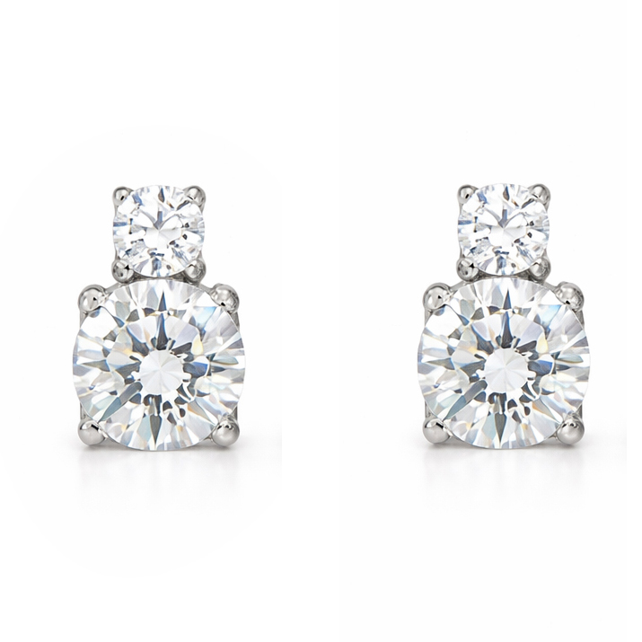 Обеци от бяло злато с циркони Double Sparkle