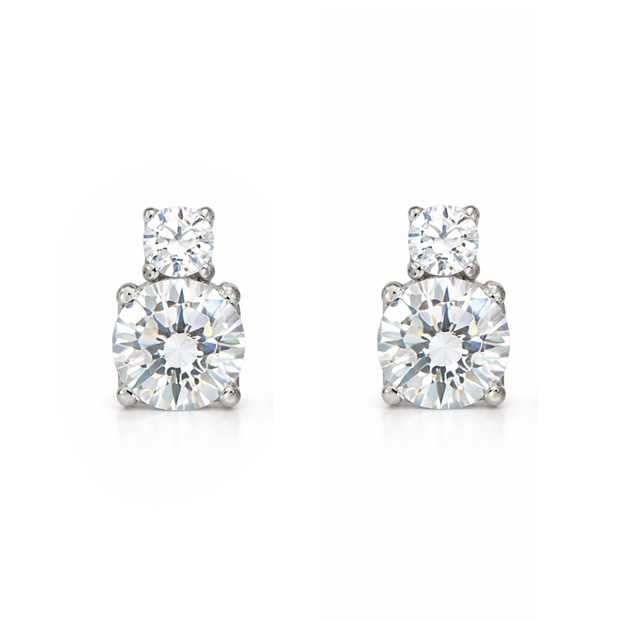 Обеци от бяло злато с циркони Double Sparkle