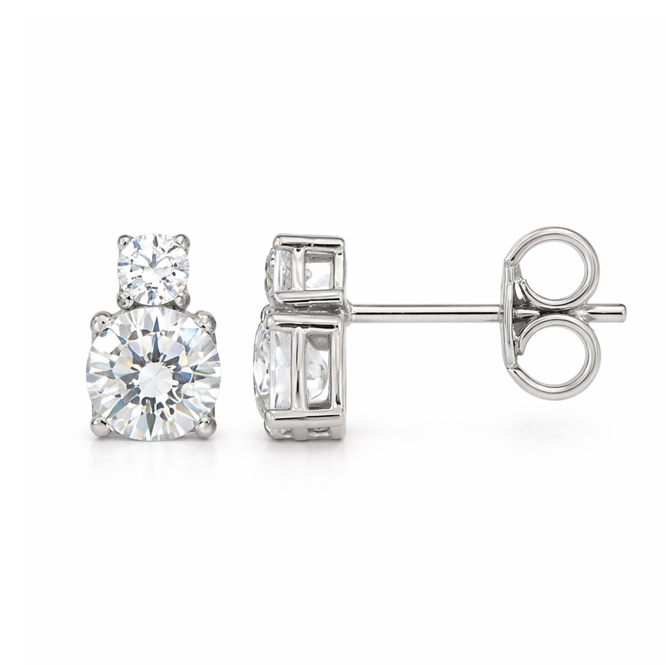 Обеци от бяло злато с циркони Double Sparkle