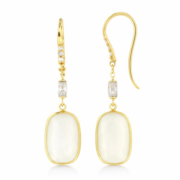Висящи златни обеци с бял халцедон ÉLUNA Glow