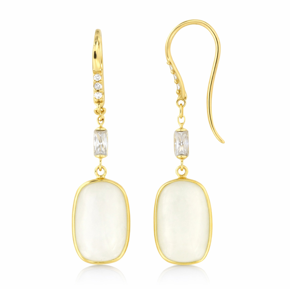 Висящи златни обеци с бял халцедон ÉLUNA Glow