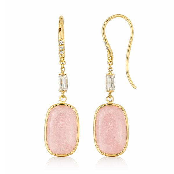 Висящи златни обеци с прасковен лунен камък ÉLUNA Peach Glow 3424