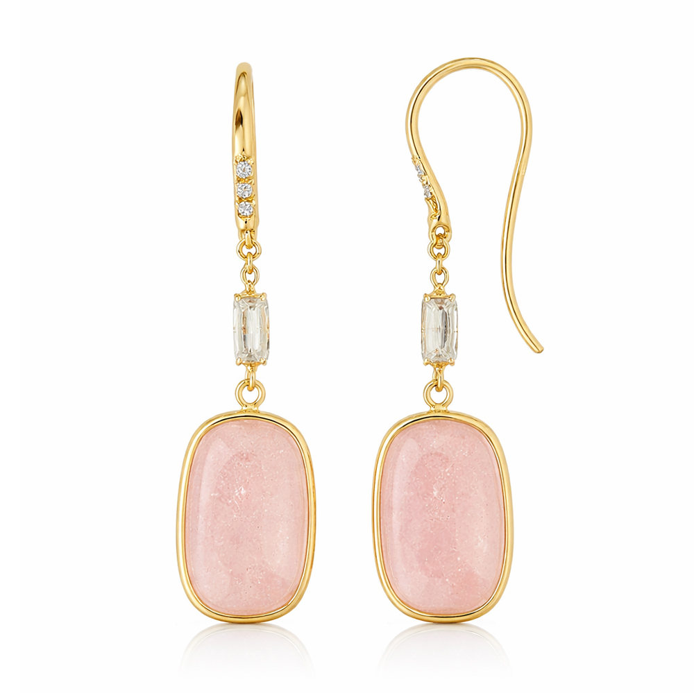 Висящи златни обеци с лунен камък ÉLUNA Peach Glow