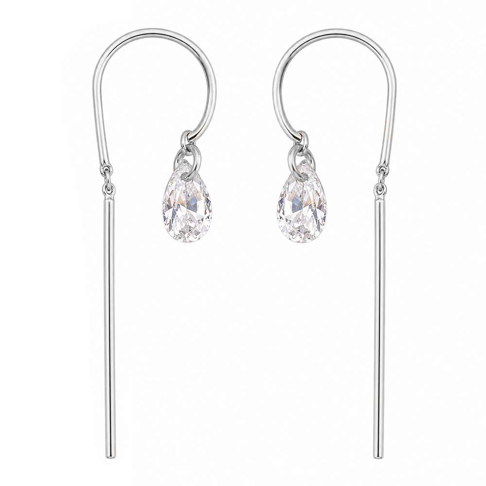 Висящи обеци Lumi Drop от бяло злато с циркон