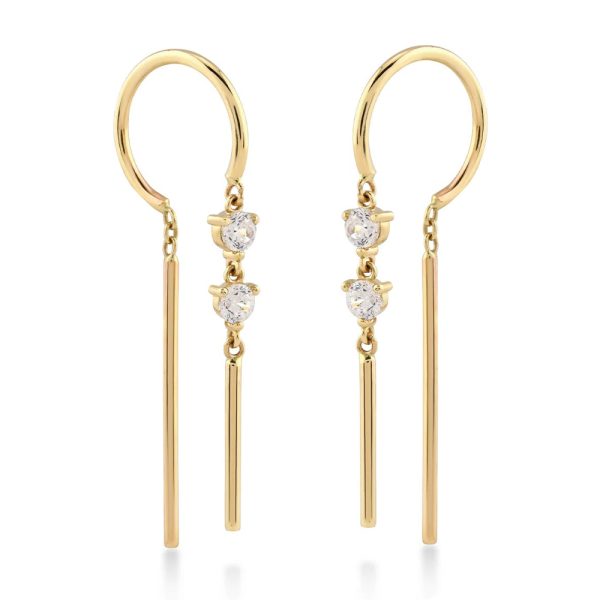 Висящи обеци Lumi Line от жълто злато с циркони