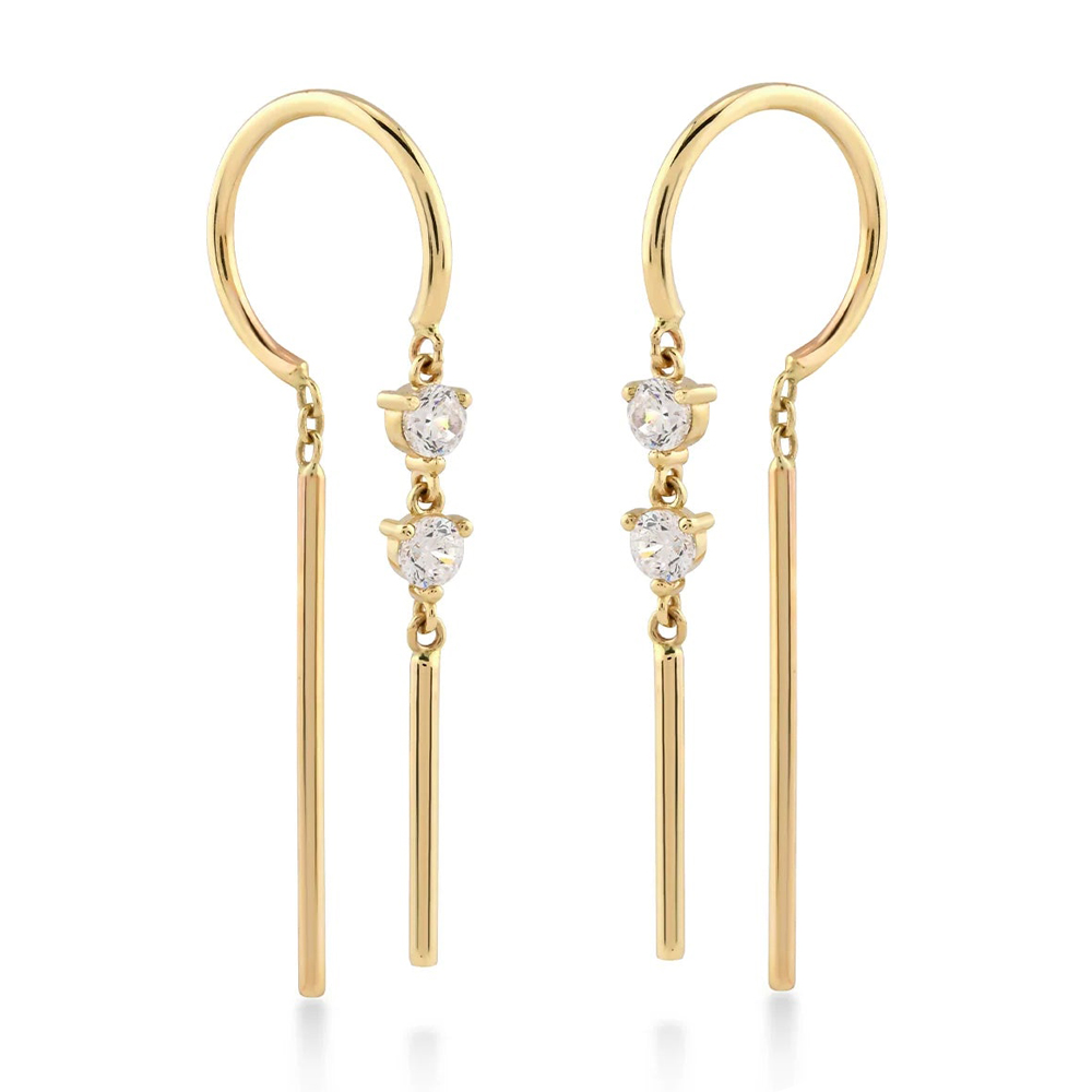 Висящи обеци Lumi Line от жълто злато с циркони