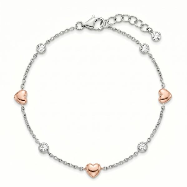 Гривна от бяло злато с розови сърца