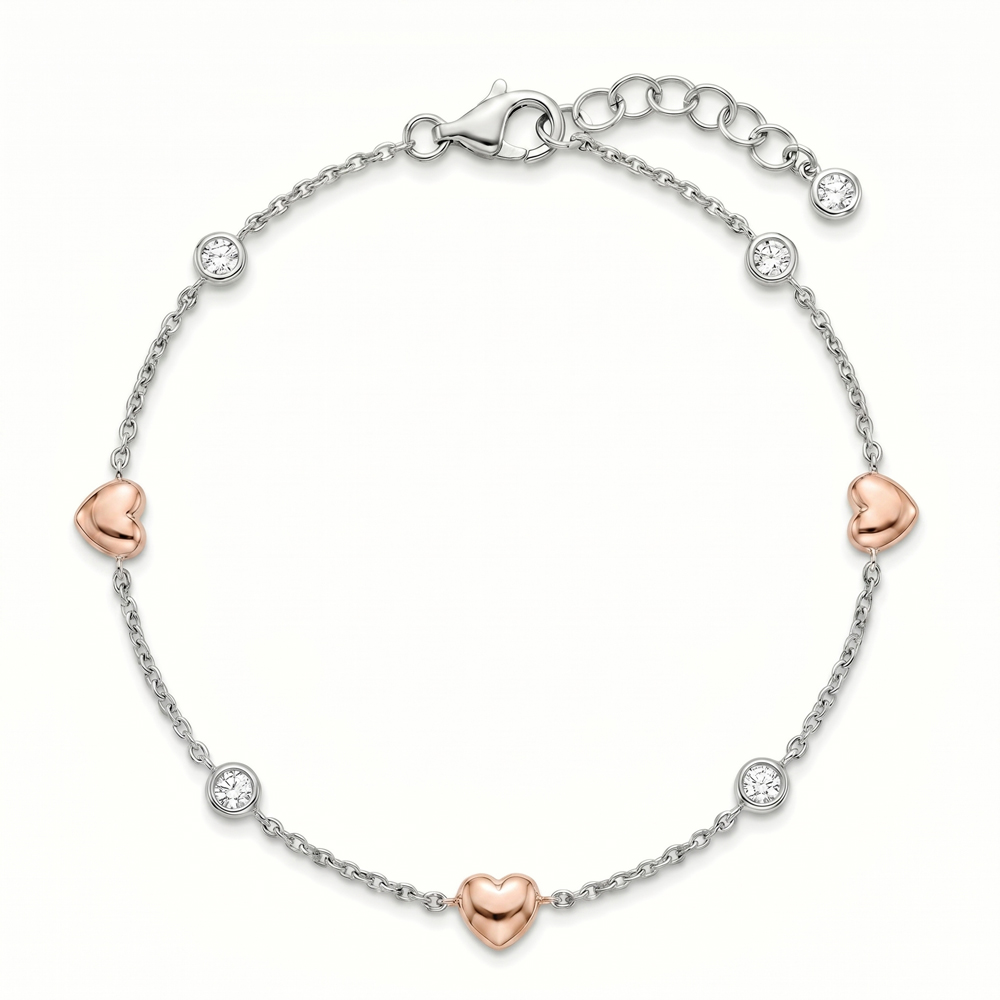 Гривна от бяло злато с розови сърца