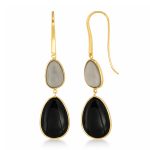 Златни висящи обеци с халцедон и оникс ÉLUNA