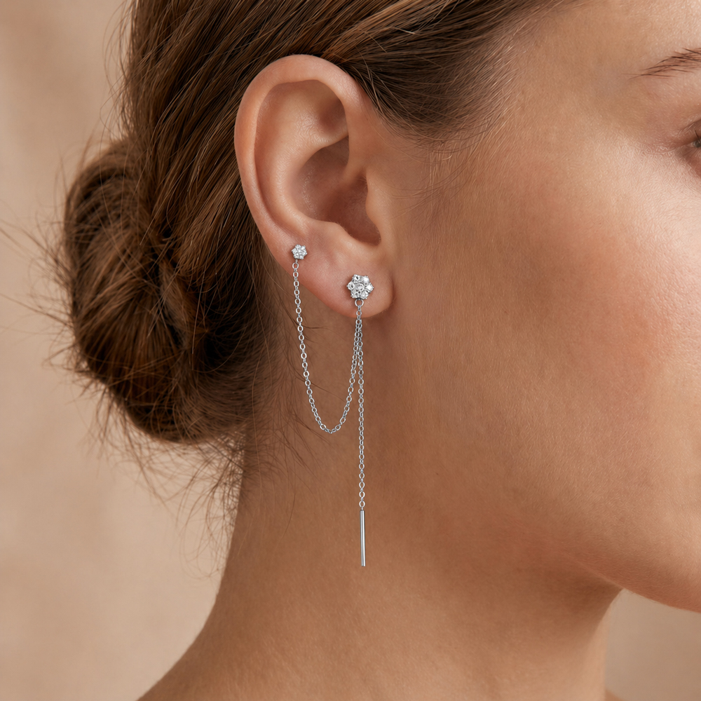 Обеца за две дупки Mono Grace Chain бяло злато