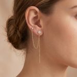 Обеца за две дупки Mono Grace Chain жълто злато