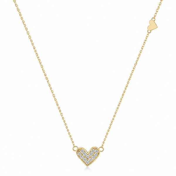 Колие сърце с камъни AMORE LUXE | 14К жълто злато