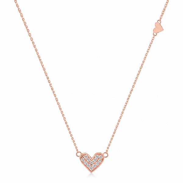 Колие сърце с камъни AMORE ROSE LUXE | 14К розово злато