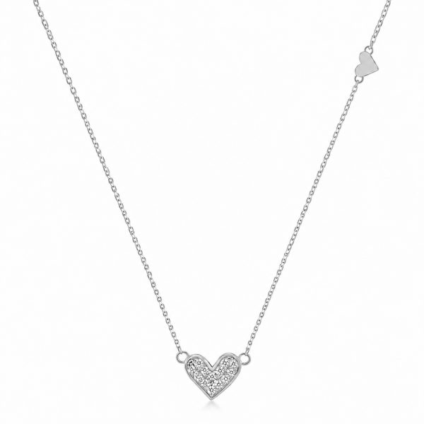 Колие сърце с камъни AMORE WHITE LUXE | 14К бяло злато